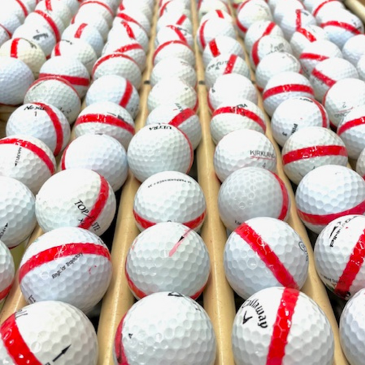 Range Golf Balls White with Red Stripe Used golf balls