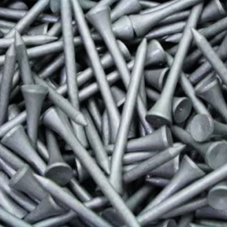 A collection of metallic silver wooden golf tees