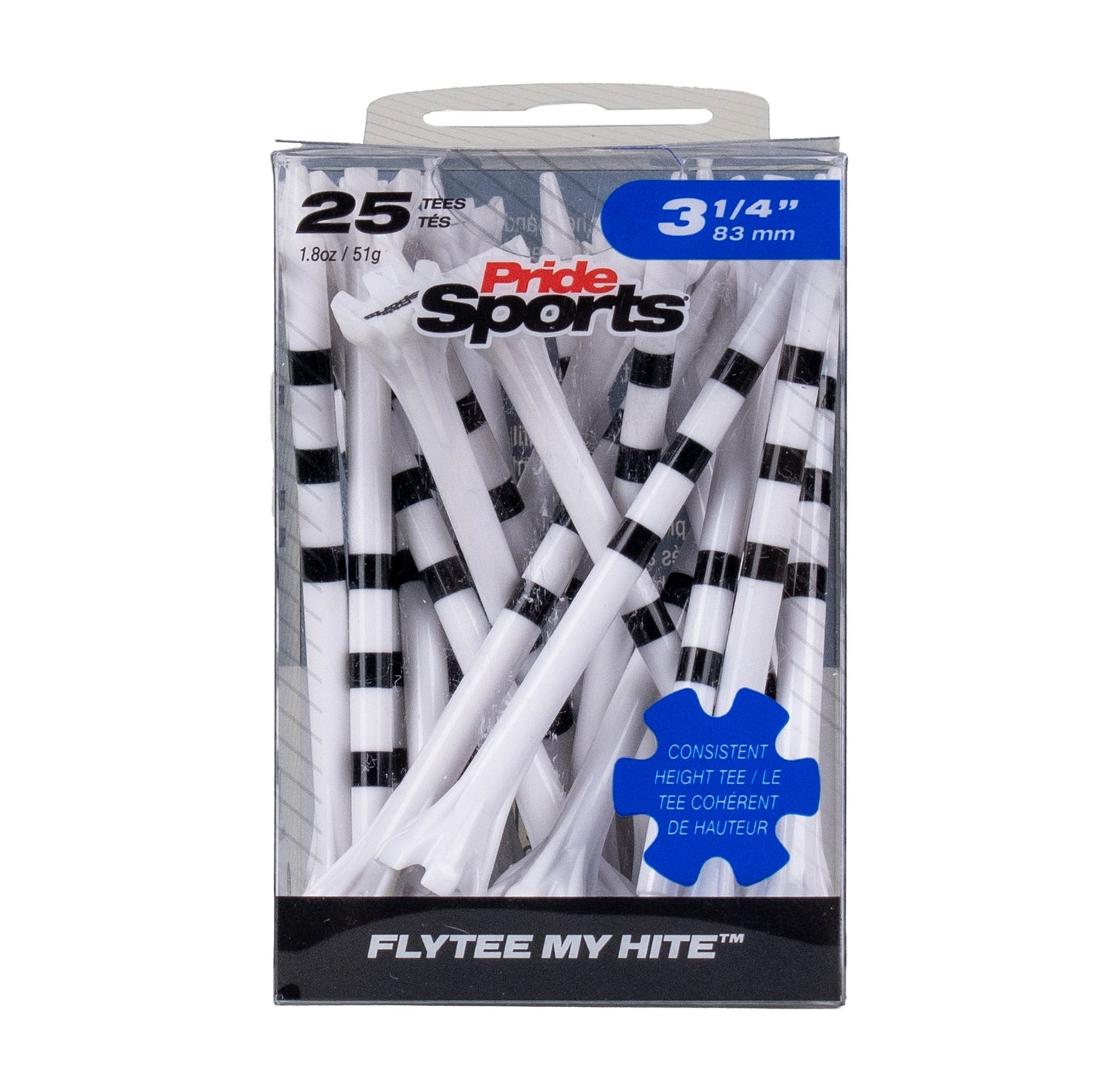 Pride Sports Flytee My HITE Golf Tees 3 1/4" White with Black Stripe