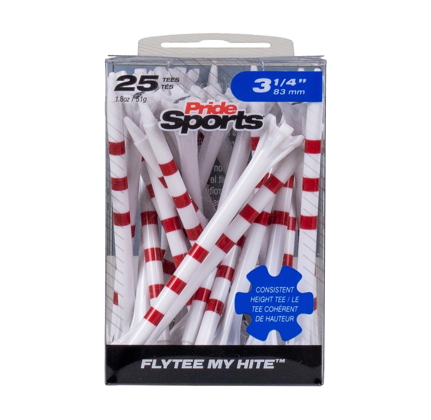 Pride Sports Flytee My HITE Golf Tees 3 1/4" White with Red Stripe