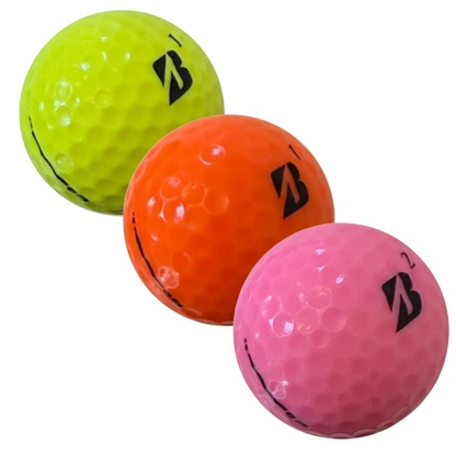 Bridgestone e9 Long Drive Color Mix Used Golf Balls.  Bridgestone e9 pink, orange and yellow