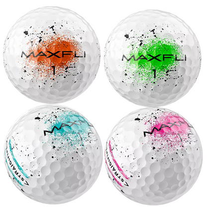 Four Colored Maxfli Straightfli Graffiti Used Golf Balls in Orange, Pink, Blue and Green 