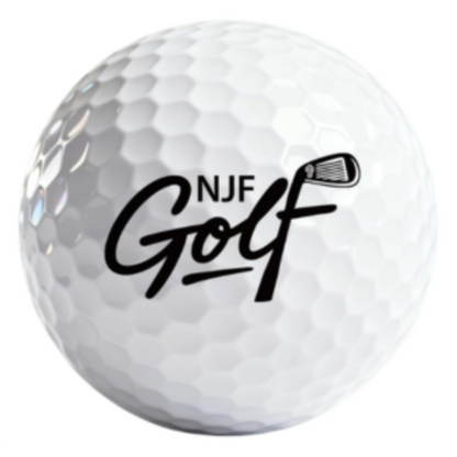 Golf ball with NJF Golf logo on a white background