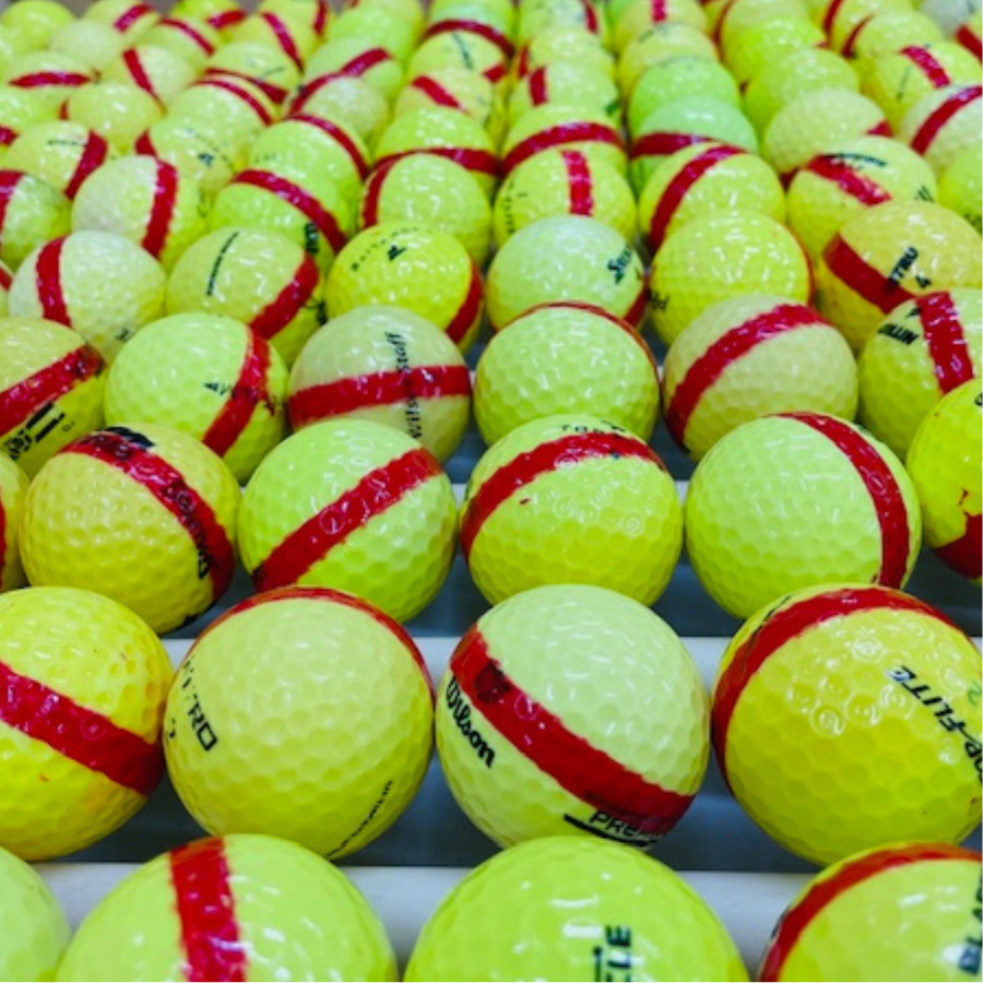 Range Balls-Yellow Golf Balls with Red Stripe