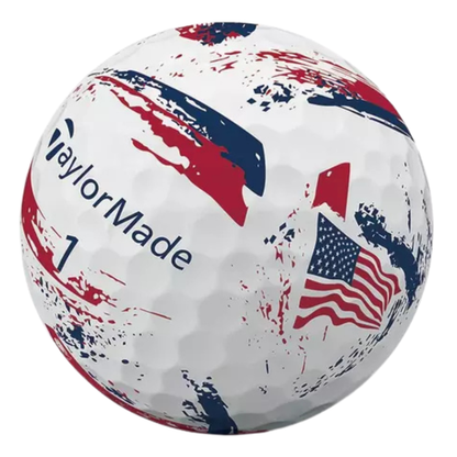 Taylor Made golf ball with American flag design on a white background used golf balls speedsoft ink