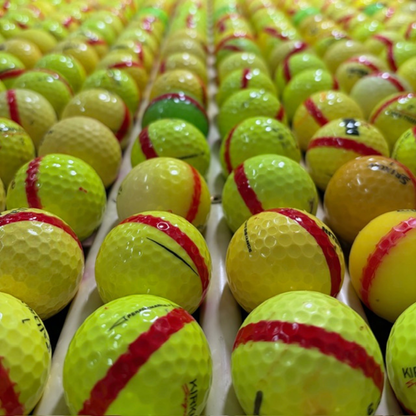 Yellow Range Balls With Red Stripe