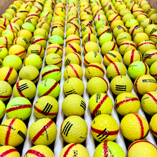 Yellow Range Balls With Red Stripe