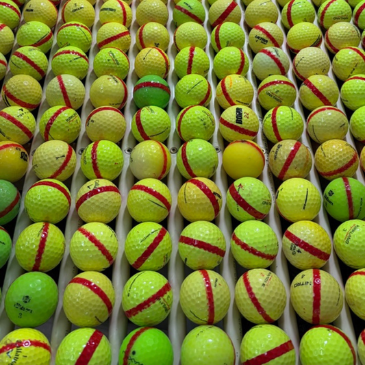 Yellow Range Balls With Red Stripe