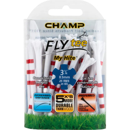 Champ My Hite Tees 3 1/4" (25 Pack) White/Red - golfballs.net